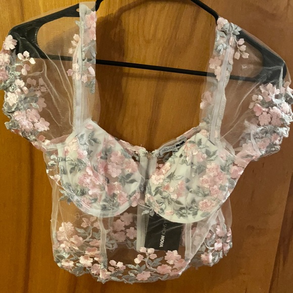 Fashion Nova Tops Mesh Floral Fashion Nova Zip Up Crop Top Not Worn